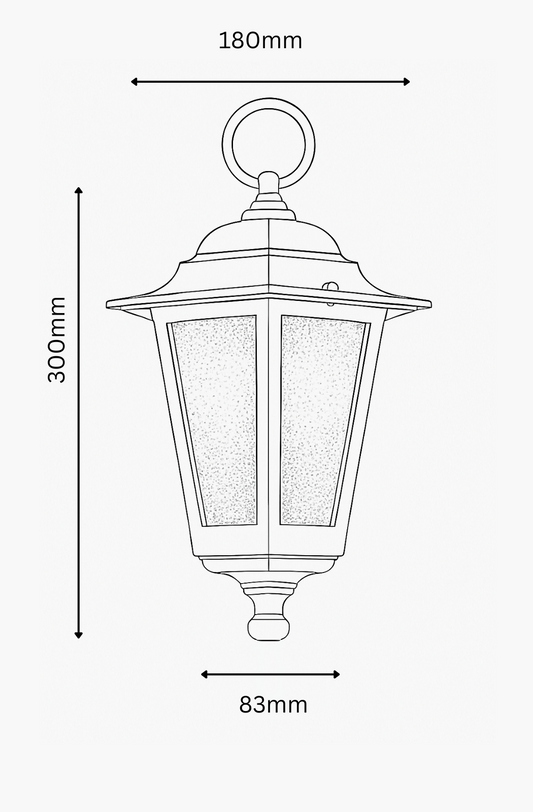 Measurement chart of a lantern with dimensions labeled