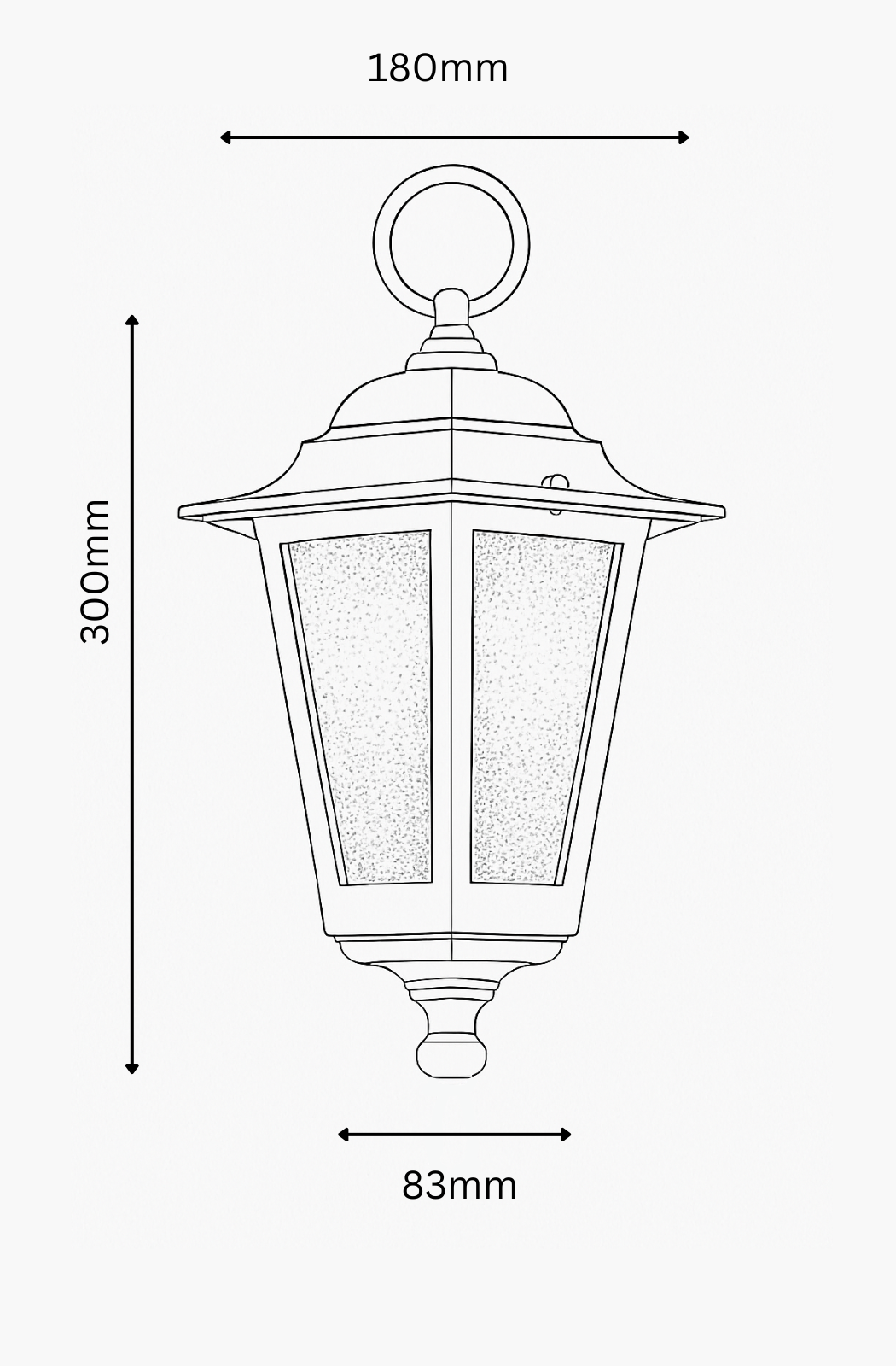 Measurement chart of a lantern with dimensions labeled