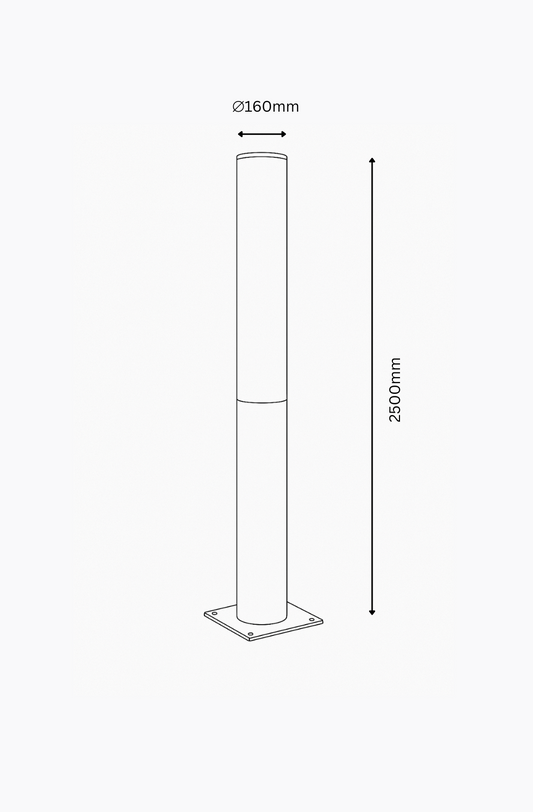 Technical drawing of a cylindrical object with dimensions on a white background