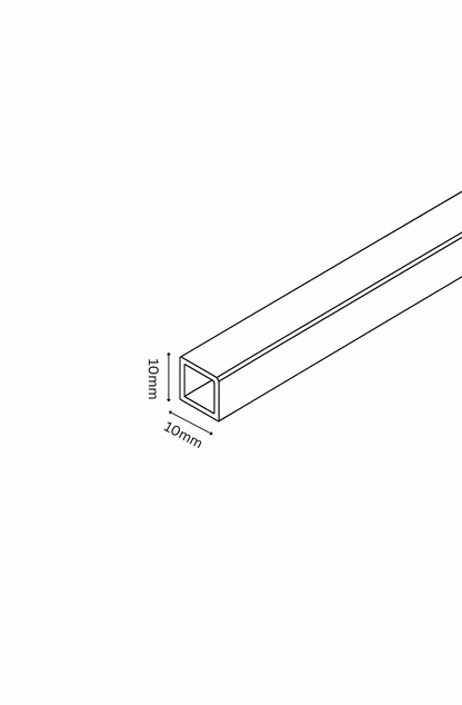 Line drawing of a rectangular metal bar with dimensions on a white background