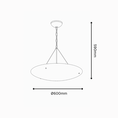 Measurement diagram of a pendant light with dimensions labeled