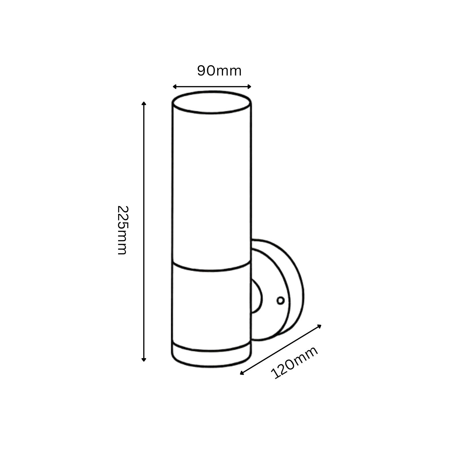 Measurement diagram of a cylindrical object with dimensions labeled.