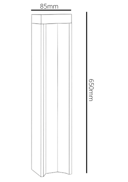 Measurement chart showing dimensions of a vertical object with measurements in millimeters.