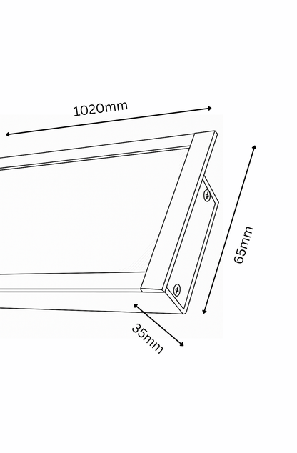 Technical drawing of a rectangular frame with dimensions labeled