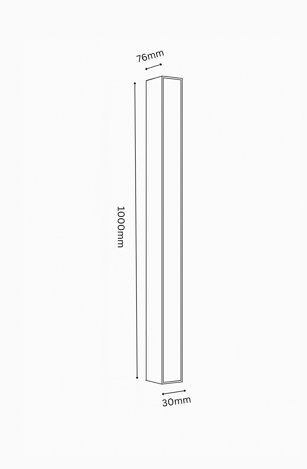 Measurement chart of a rectangular object with dimensions labeled.