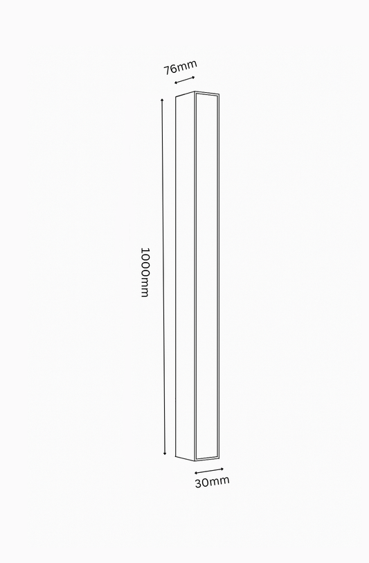 Measurement chart of a rectangular object with dimensions labeled.