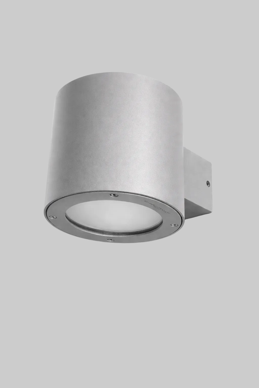 Silver cylindrical wall light fixture on a white background