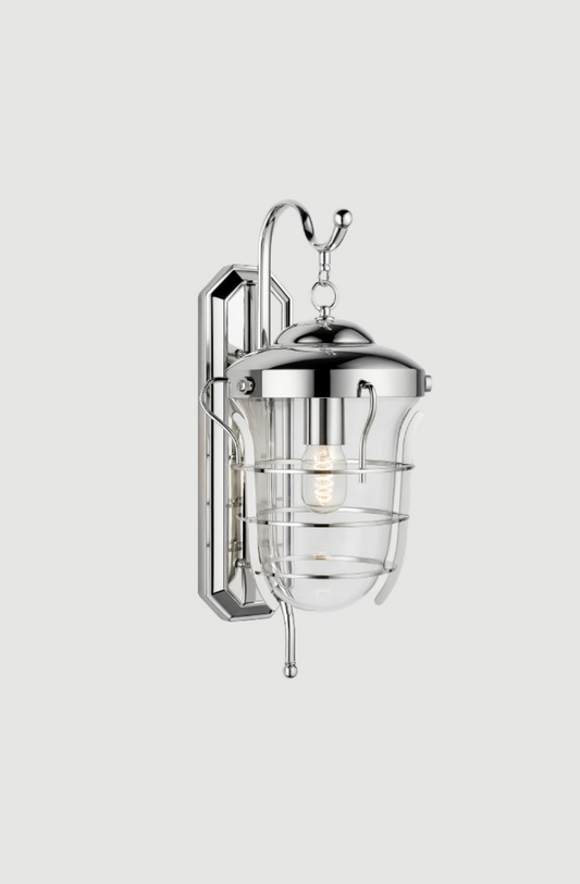 Chrome wall-mounted outdoor light fixture with clear glass with E27 Base lamp