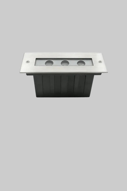 Rectangular outdoor light fixture on a gray background