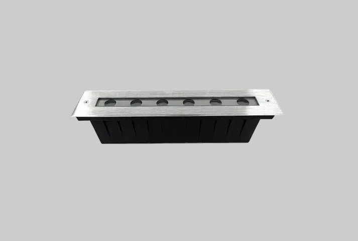 Rectangular metal light fixture on a white background