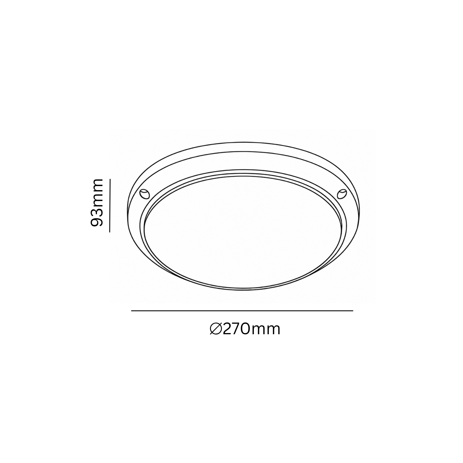Measurement diagram of a circular object with dimensions 93mm and 270mm on a white background.