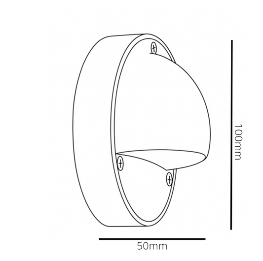 Line drawing of a wall-mounted light fixture with dimensions indicated.