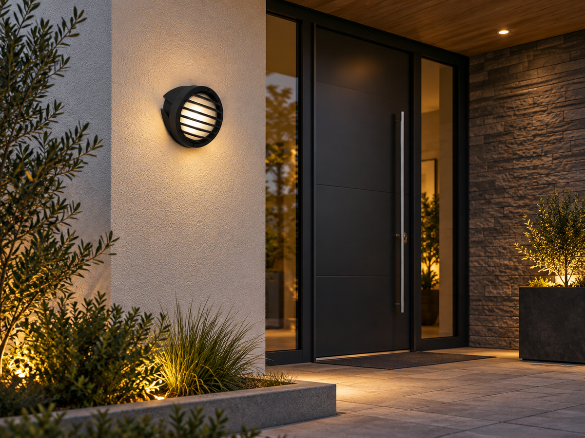 Mounted wall light in a door front 