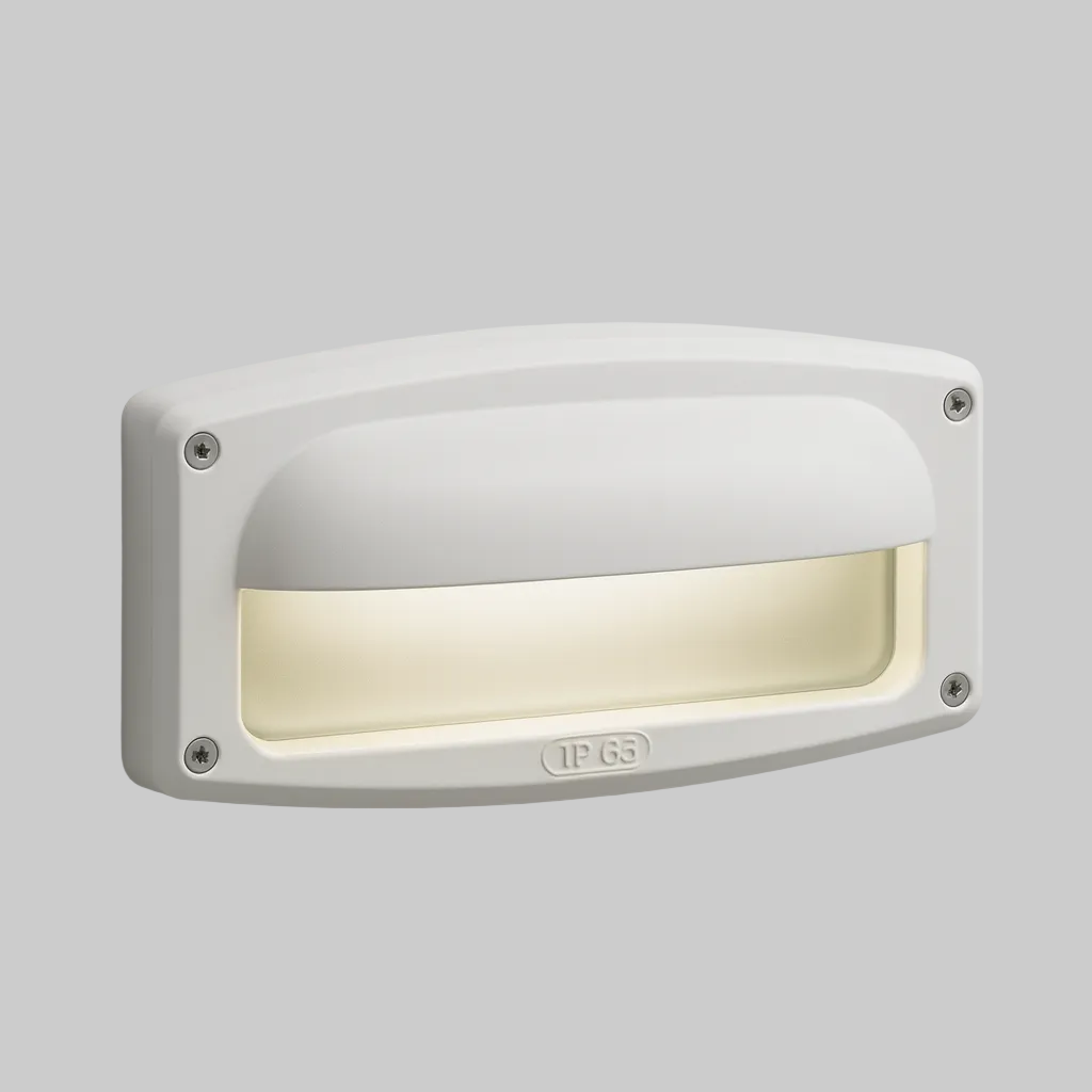 White outdoor step light fixture with E27 base lamp