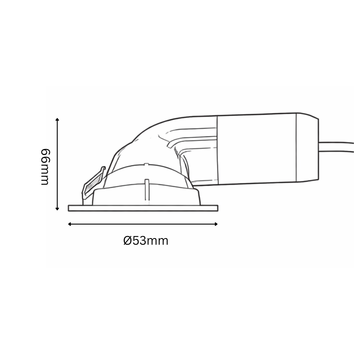 Technical drawing of a recessed mini spot light 