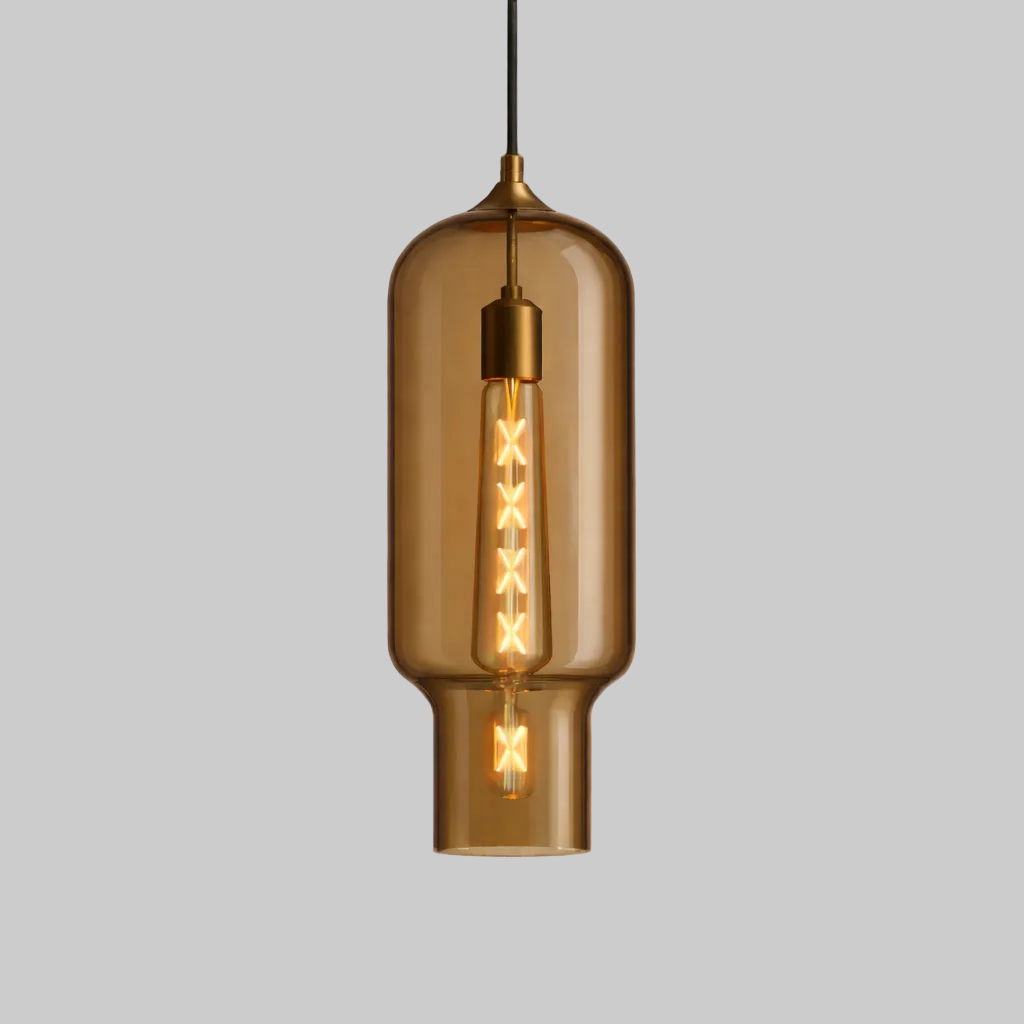 Amber yellow glass pendant light with visible filament 