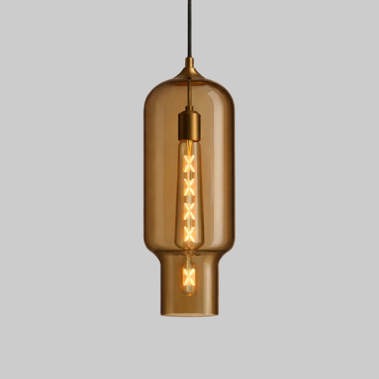 Amber yellow glass pendant light with visible filament 