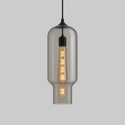 Grey glass pendant light with a clear bulb