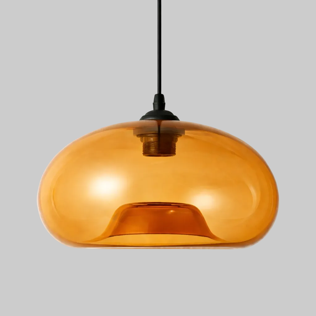 Amber turquoise pendant light with E27 base lamp and glass body