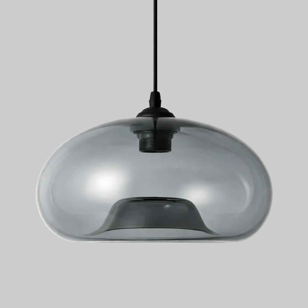 Grey turquoise pendant light with E27 base lamp and glass body