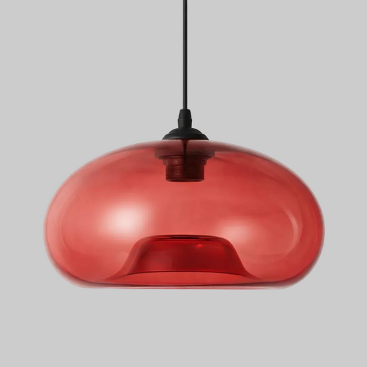 Red turquoise pendant light with E27 base lamp and glass body