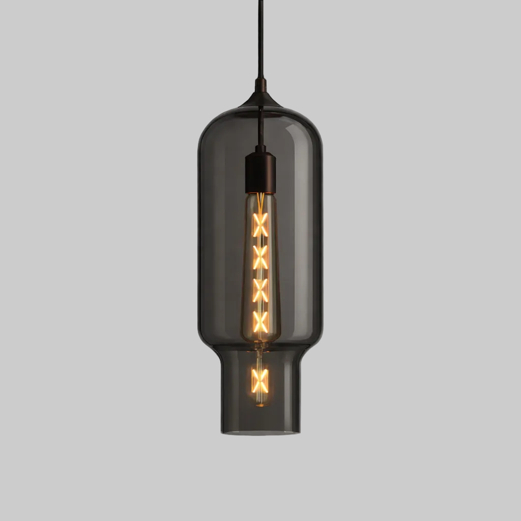 Smoked glass pendant light with vintage style bulb