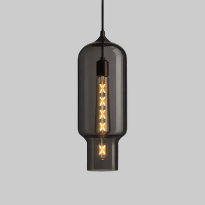 Smoked glass pendant light with vintage style bulb