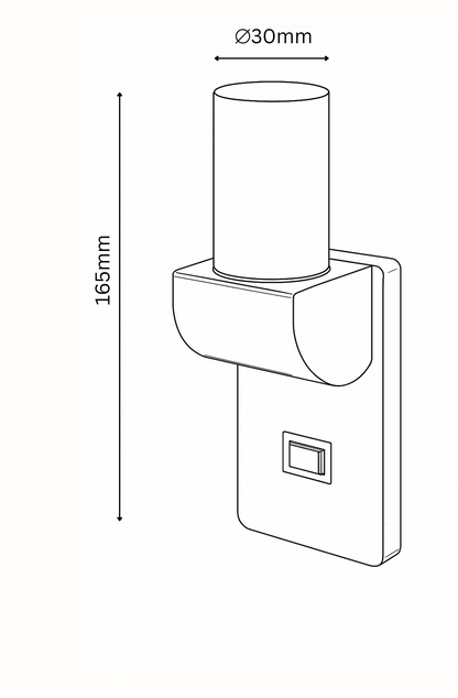 Technical drawing of a wall-mounted light fixture with dimensions labeled.