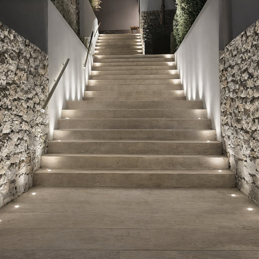 Inground up light in a modern pathway 