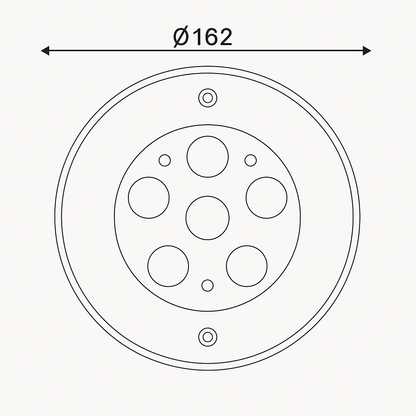 Technical drawing of a circular component with six holes and a diameter of 162mm.