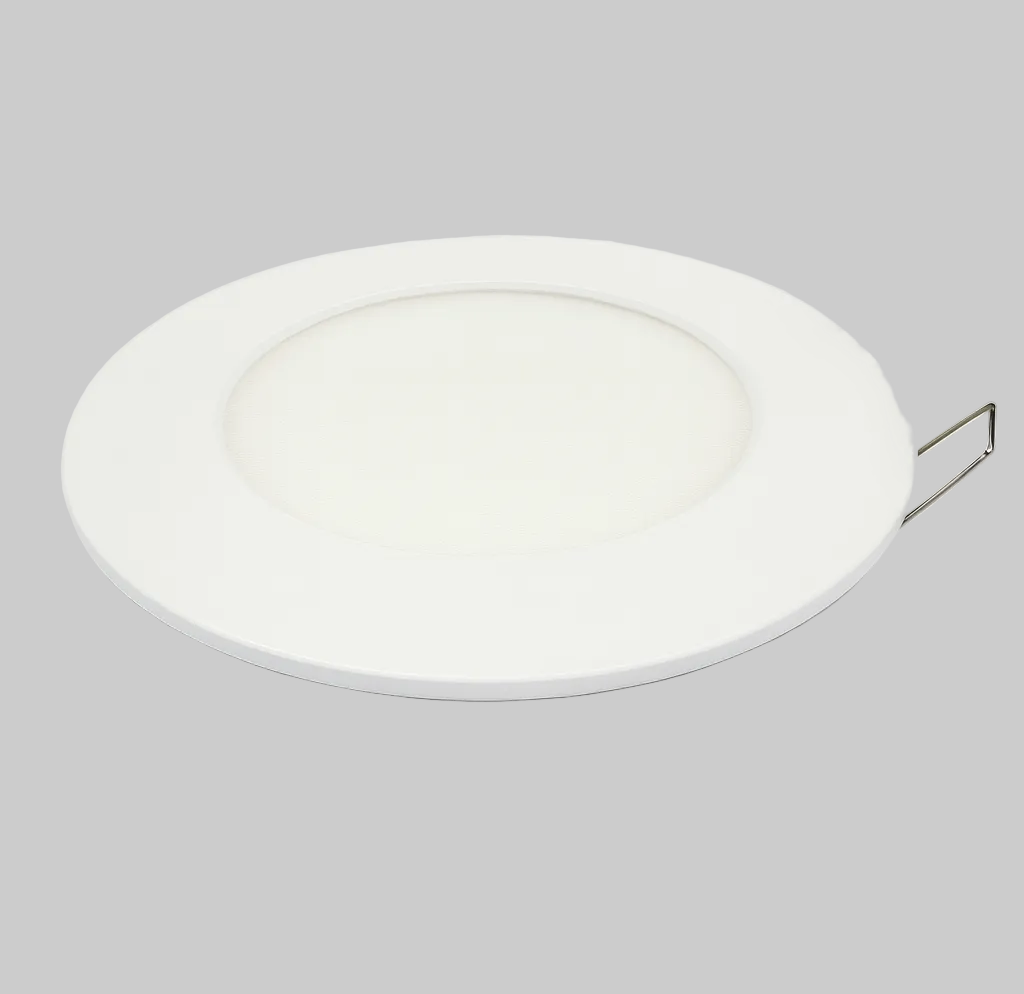 White ceramic plate on a recessed panel light