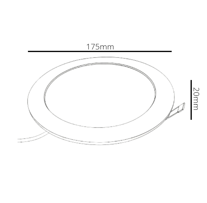 Measurement diagram of a circular LED downlight
