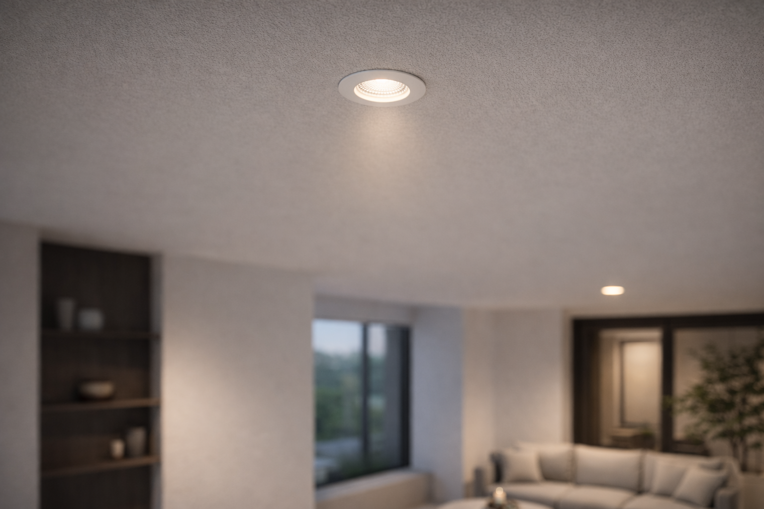 Recessed ceiling light in a living room 