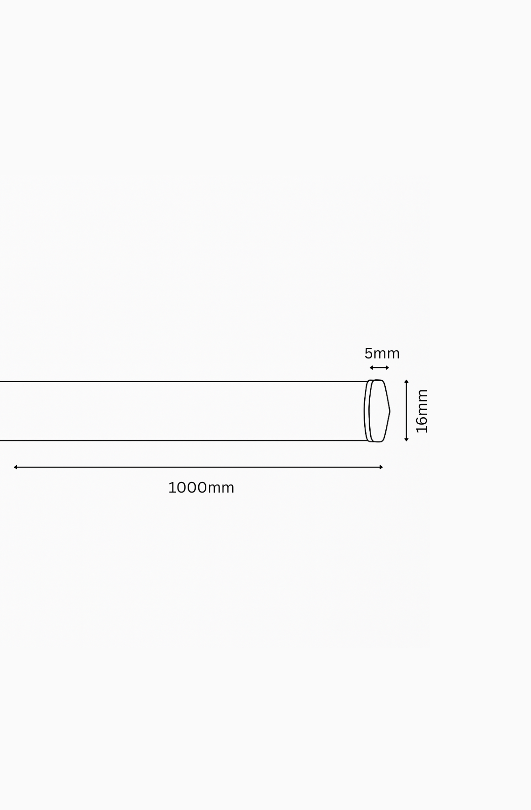 Technical drawing of a cylindrical object with dimensions on a white background