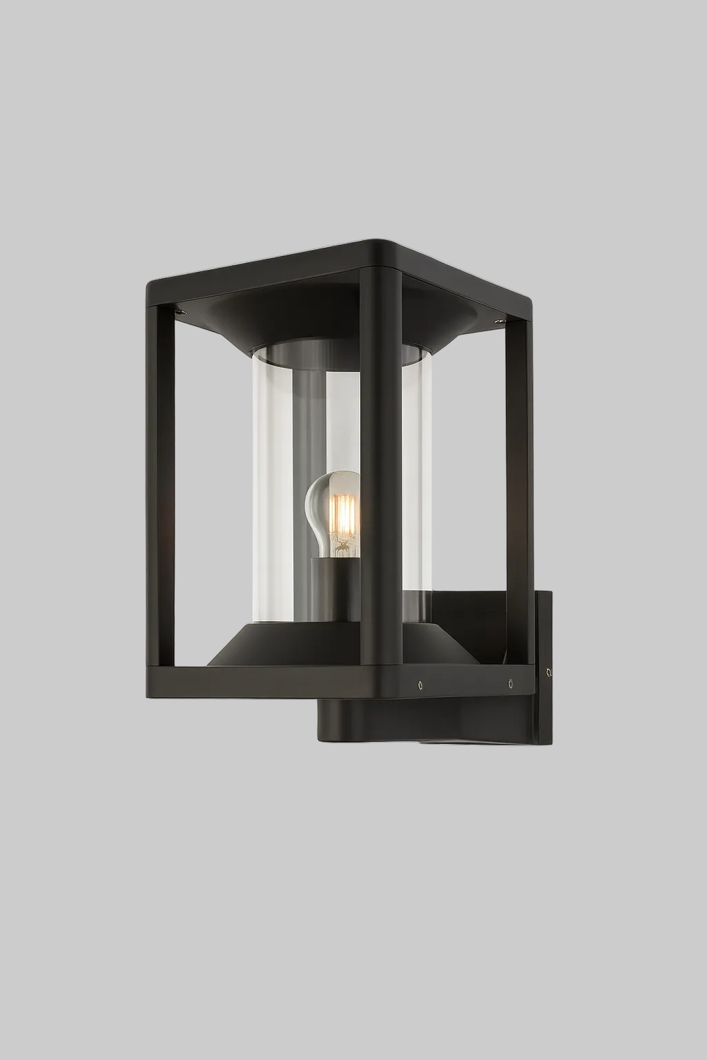 Black outdoor wall light fixture with E27 base lamp