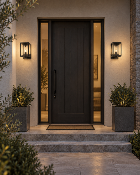 Black outdoor wall light fixture with E27 base lamp