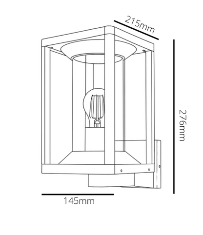 Black outdoor wall light fixture with E27 base lamp