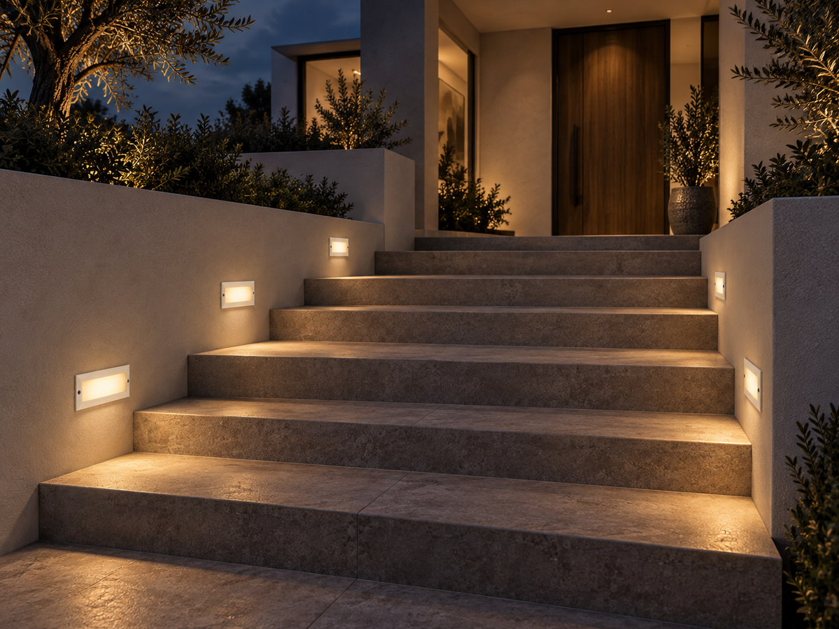 Rectangular recessed step light fixture with E27 base lamp