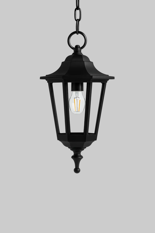 Black outdoor hanging lantern light 
