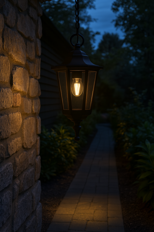 Black outdoor hanging lantern light 
