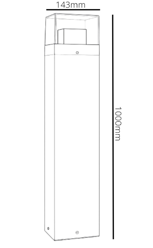 Dimensions of a outdoor bollar light with measurement 