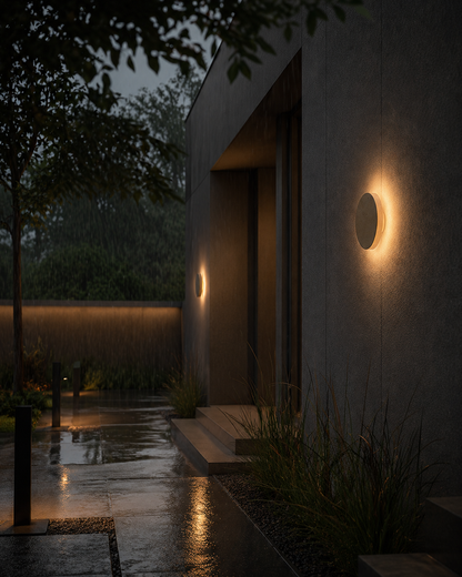 Application image for the round travertine Mounted Wall Light