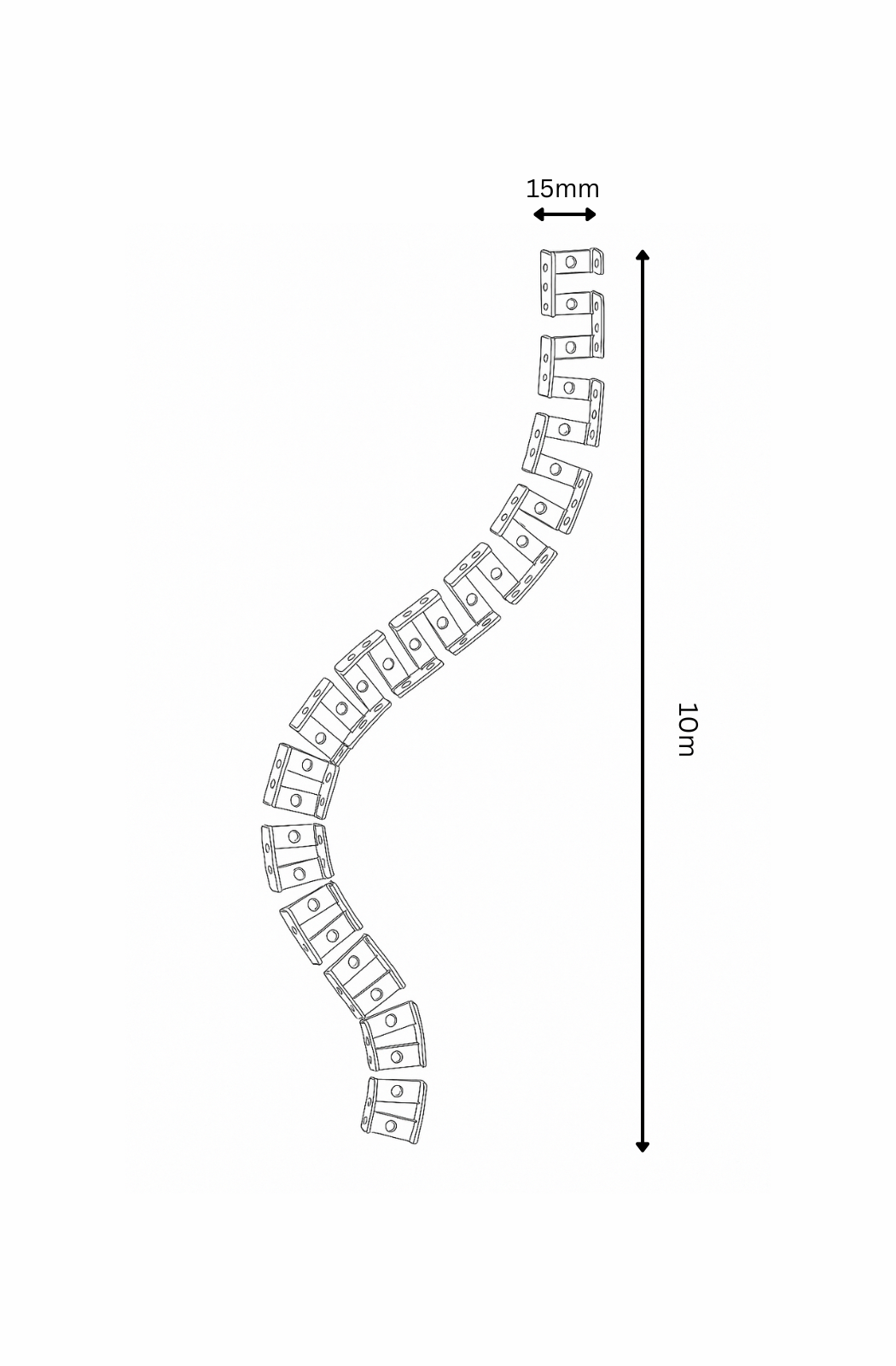 Measurement chart of a bracelet with dimensions labeled on a white background
