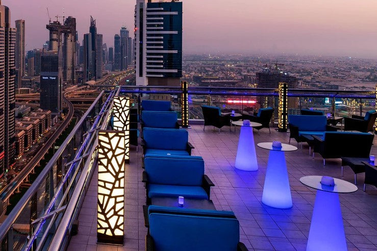 Sky24 rooftop lounge lighting design at Four Points by Sheraton, Dubai