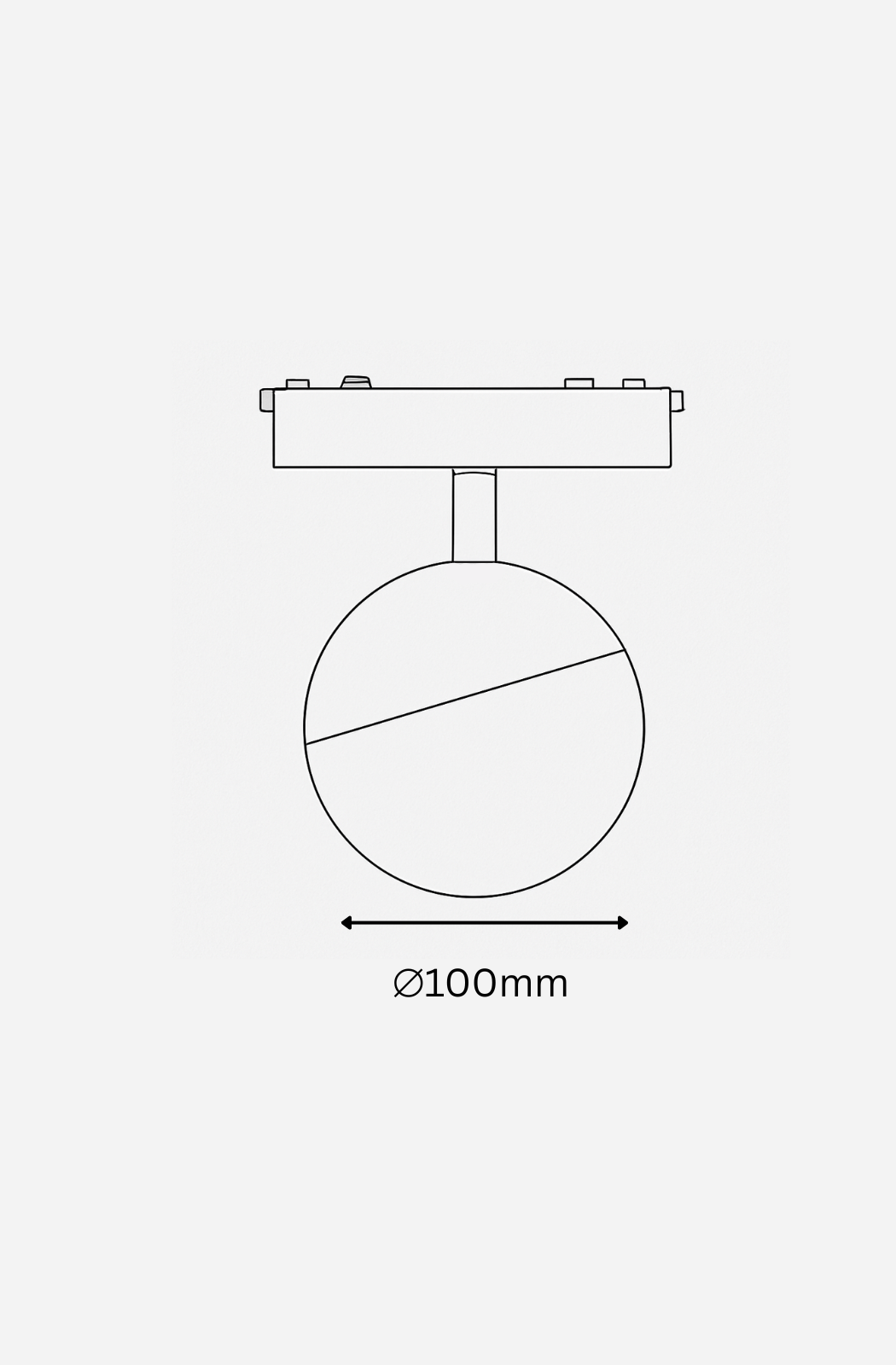 Technical drawing of a valve with a diameter of 100mm on a white background