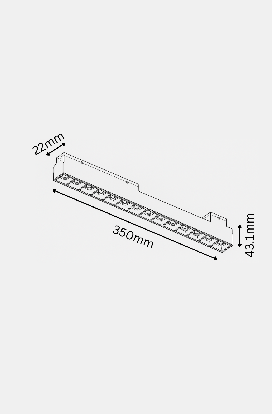 Technical drawing of a rectangular component with dimensions labeled