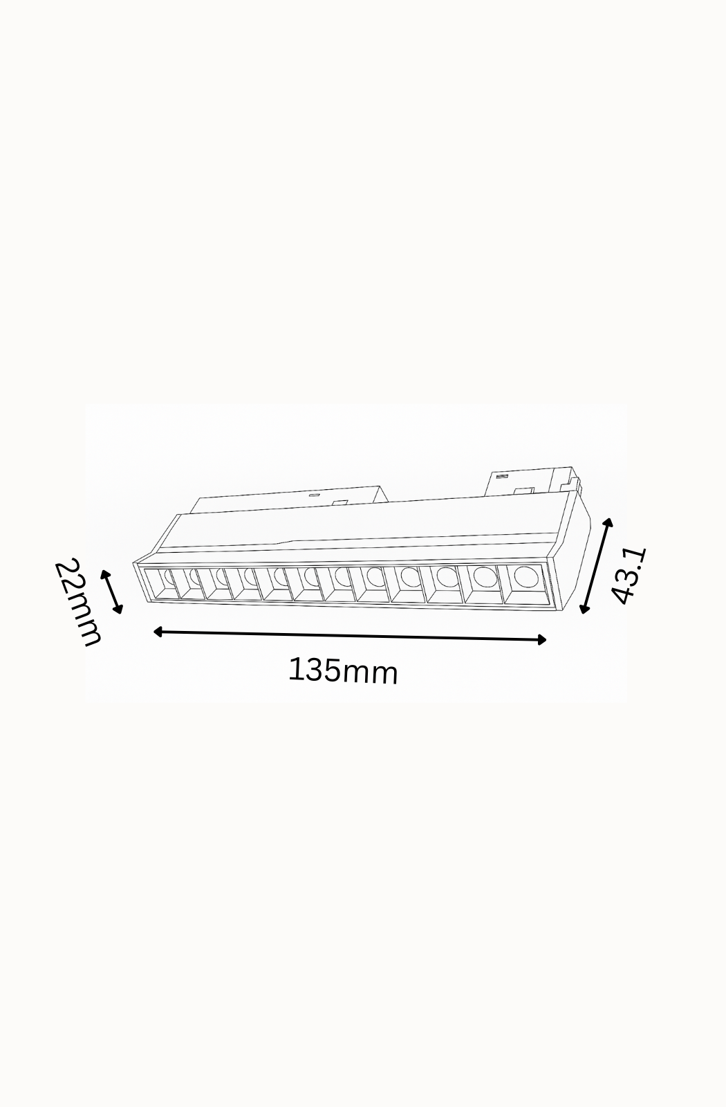 Technical drawing of a rectangular object with dimensions labeled