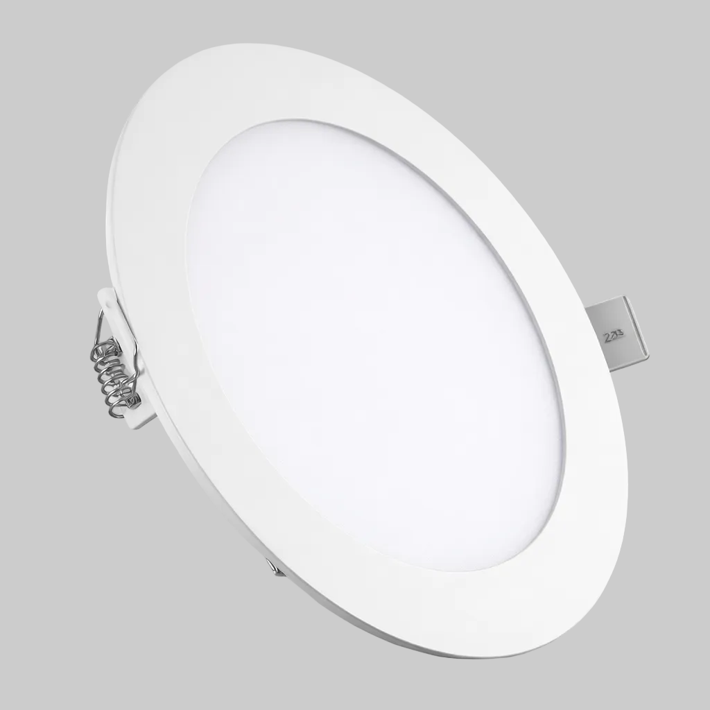 Round LED panel light on a white background