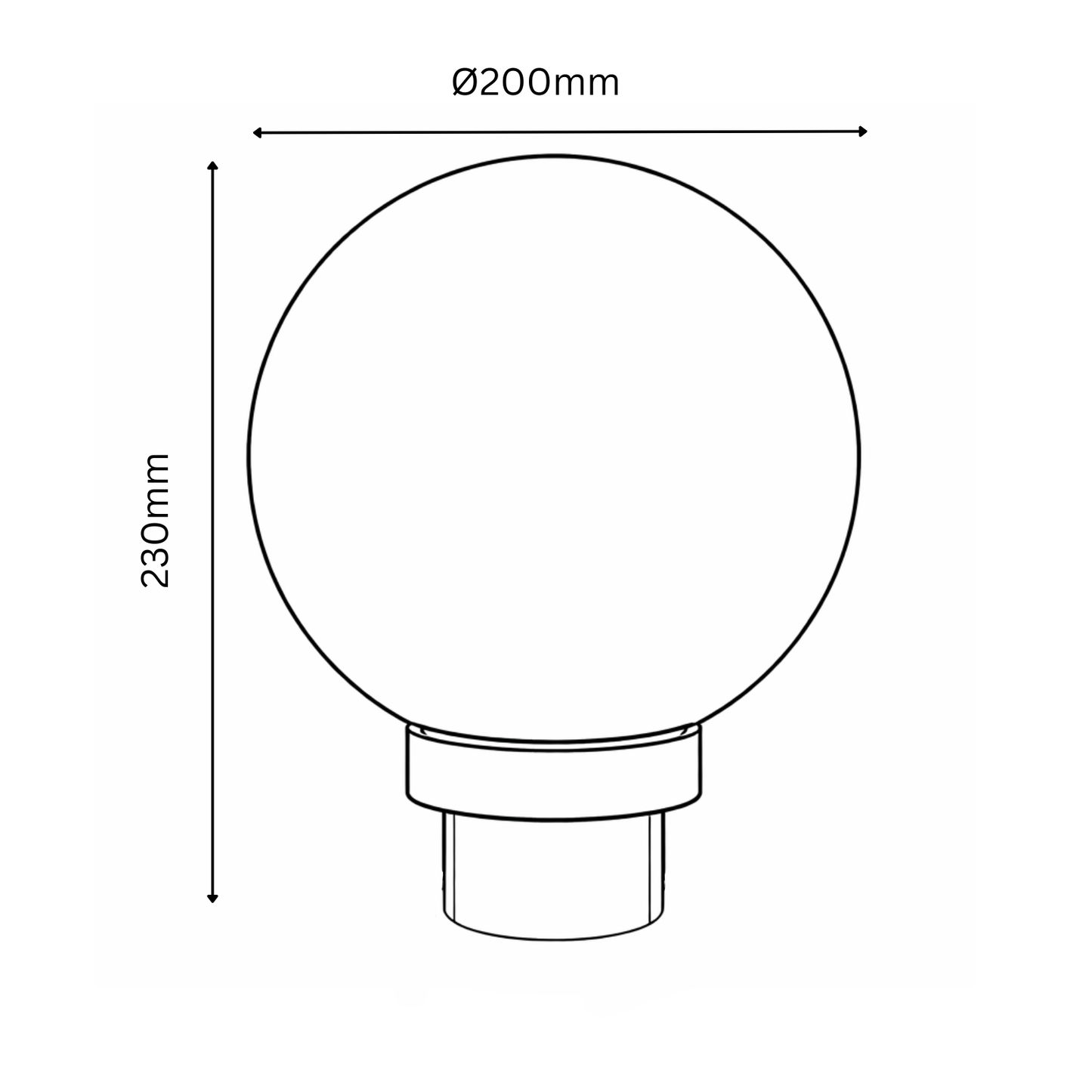 Line drawing of a spherical object with dimensions labeled