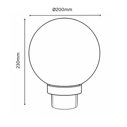 Line drawing of a spherical object with dimensions labeled